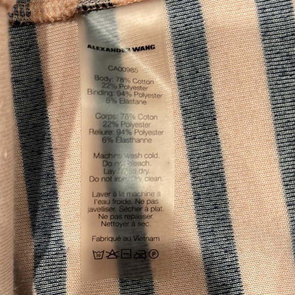 T Alexander Wang Velour Stripe Short Sleeve Stretch Dress SZ S Peach Navy - Picture 7 of 7